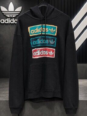 Adidas Originals Trefoil Graphic Pullover Hoodie Black Men's Large EUC Logo